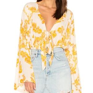 Intimately Free People Forties Feels Yellow Floral Print Tie Front Bodysuit L